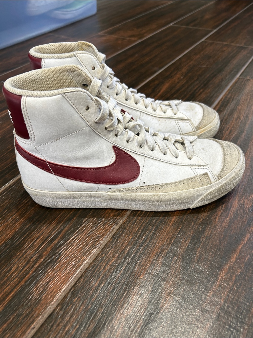 Nike White and Burgundy High-Top Sneakers